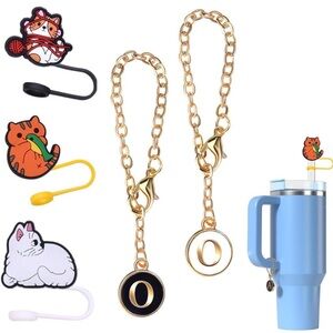 NWT (3) Cat Straw Cap Covers‎ Toppers Tips Stanley Cup O Initial Letter Charms